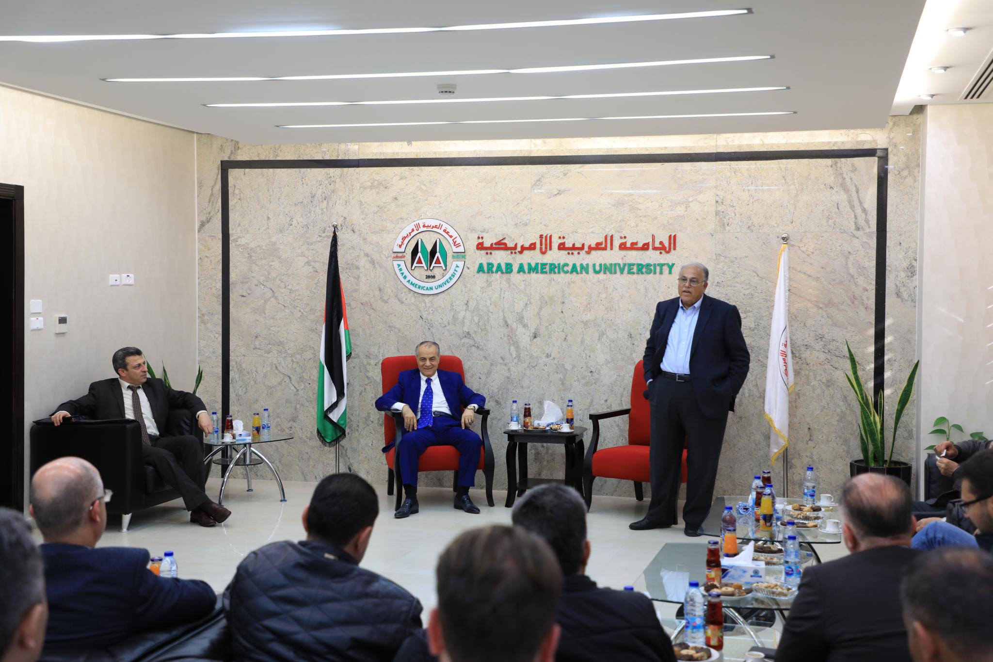 Accompanied by Eng. Zuhair Hijjawi- a Board of Directors Member, a delegation from the Palestinian Labor Council from Dubai and the Northern Emirates has visited the Arab American University.