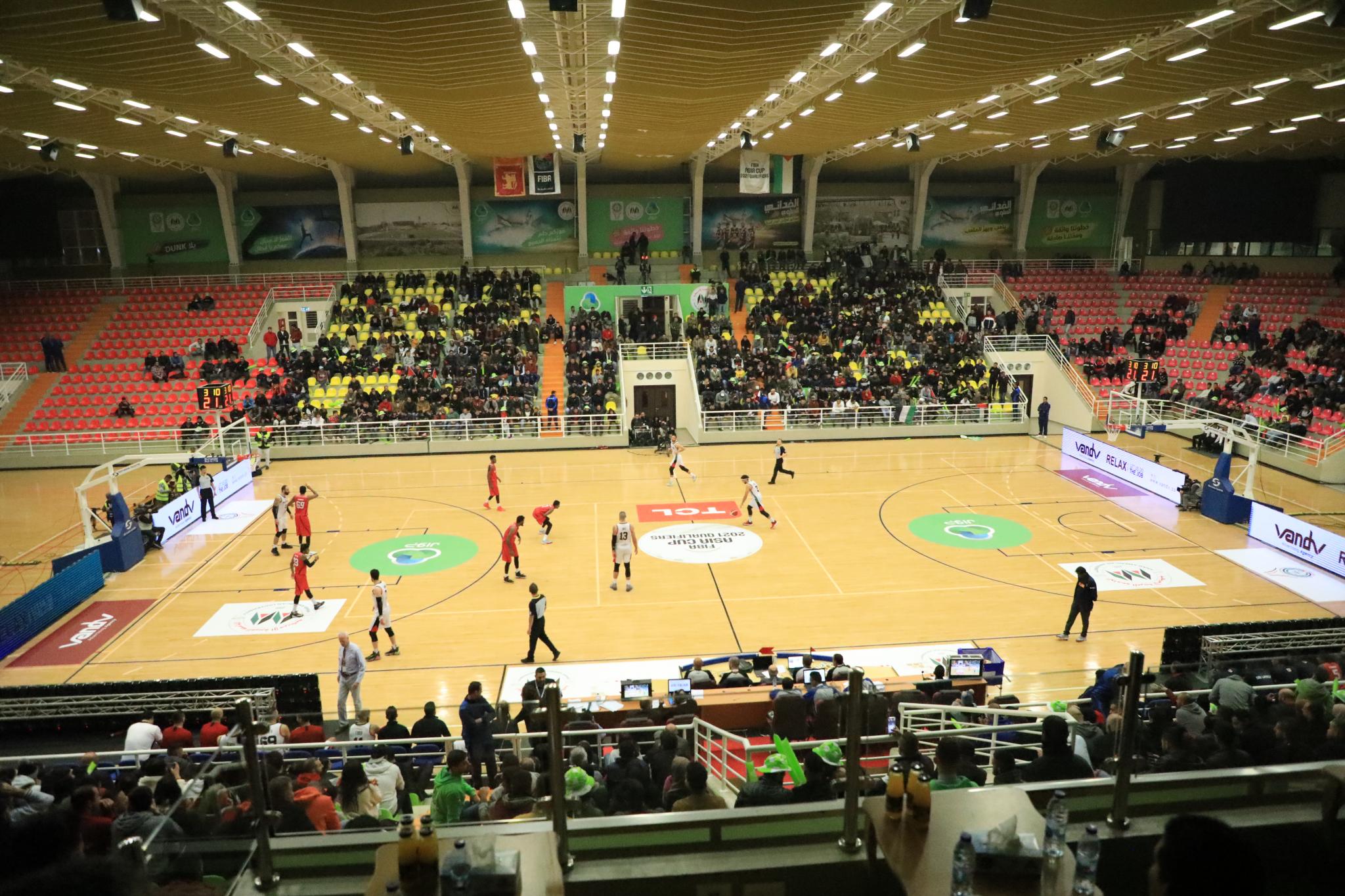The Basketball game between the Palestinian team and Sri Lanka team in the Sport Hall