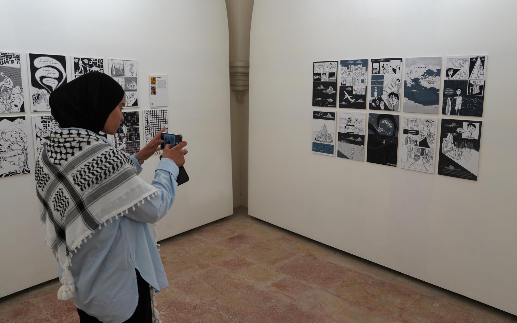 On the Occasion of the 75th Anniversary of the Palestinian Nakba, AAUP Students Participate in the First Palestinian Comics Exhibition Entitled "Amara 48"