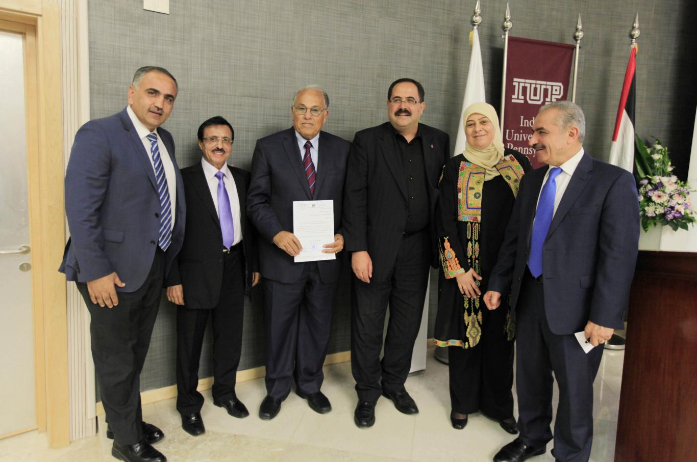 Minister of Education and Higher Education Dr. Sabri Mamdouh Saidam, announcing that the Arab American University got accreditation of the first Business Administration PhD program in Palestine