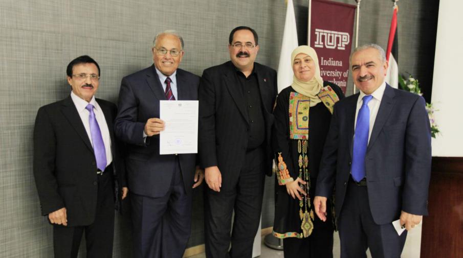 Minister of Education and Higher Education Dr. Sabri Mamdouh Saidam, announcing that the Arab American University got accreditation of the first Business Administration PhD program in Palestine