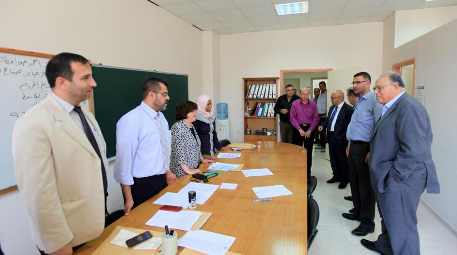 Arab American University President Prof. Dr. Ali Zeidan Abu Zuhri, his Assistant for Administrative and Financial Affairs Mr. Faleh Abu Arra and Public Relations Director Mr. Fathi Amour, during checking the elections progress