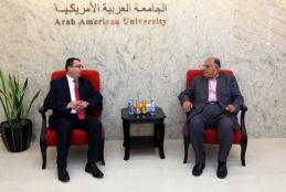 University President Prof. Dr. Ali Zeidan Abu Zuhri hosted the Senior Advisor at the State of Palestine Embassy in Washington-USA Dr. Omar Al Faqih